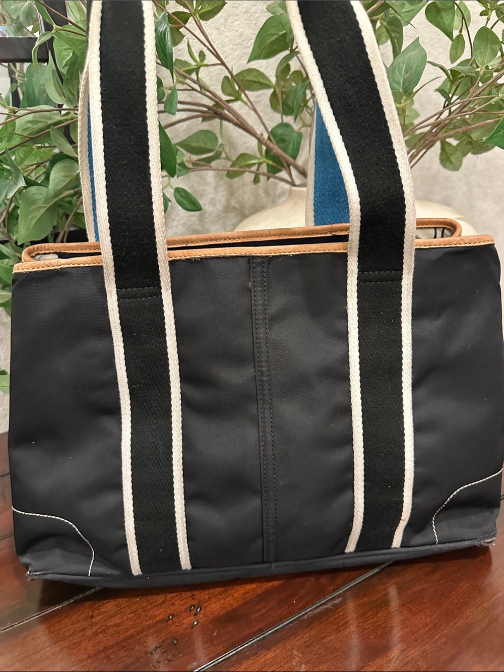 Coach Black Canvas Tote with Blue Accents and Tan Trim - Picture 5 of 15